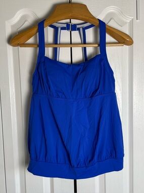 Lands’ End Blouson Tankini Swim Top Women’s 8 Petite Blue Padded y2k Racerback